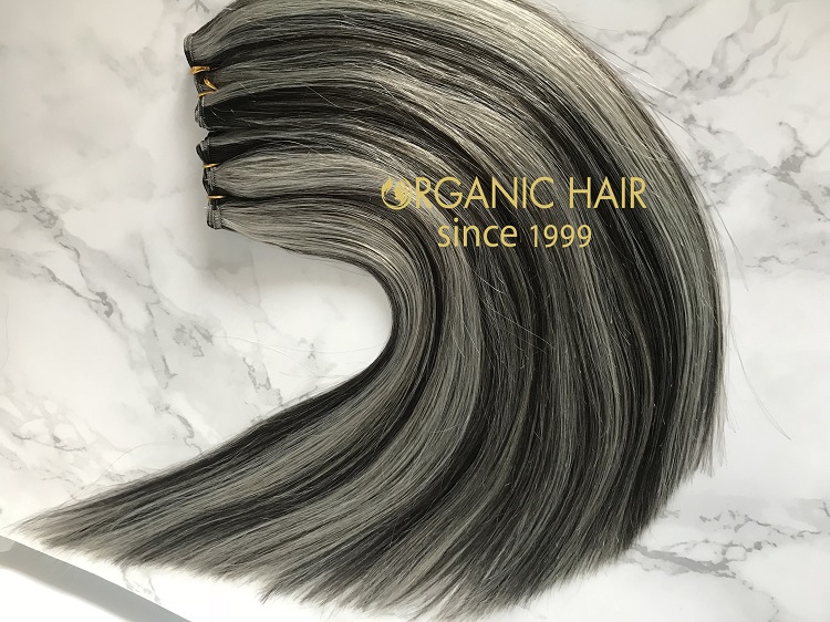 100% Virgin Natural Russian Human Hair Extension #1B / silver with hand tied Hair Weft RB4